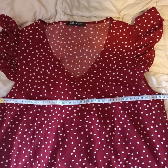 Polka Dot V-neck Ruffle Trim Dress - Picture 3 of 6